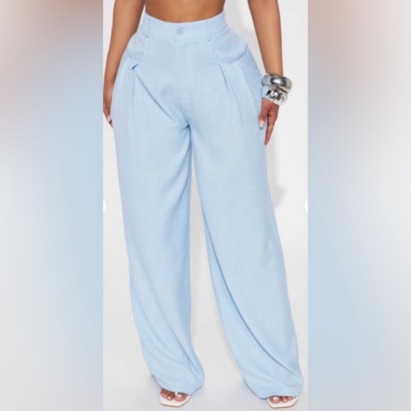 Fashion Nova Pants - Fashion Nova Light Blue Wide-Leg Pants